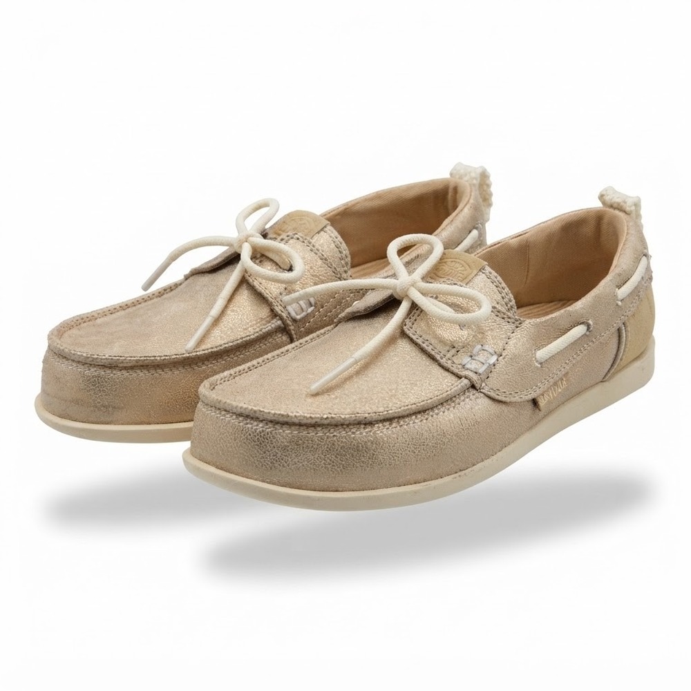 Hey Dude Harbor Breeze Lo Classic Women 6 Platinum New Metallic Boat Shoe